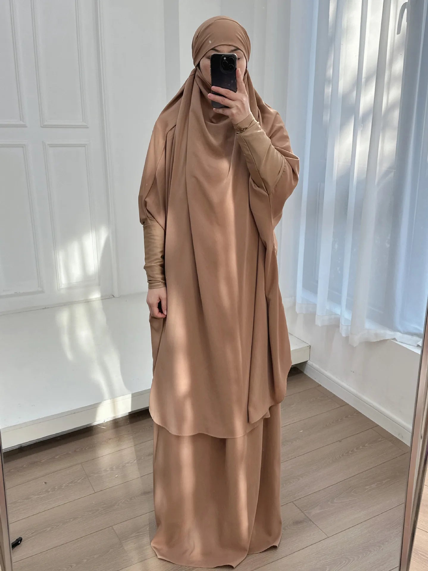 2 Piece Set Prayer Garment Islamic Clothing Pink Black