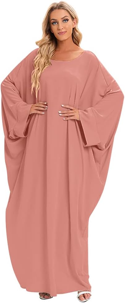 IMEKIS Muslim Dress for Women Hijab Abaya Batwing Sleeve Islamic Maxi Prayer Dress Plain Loose Jilbab Plus Size Middle East Dubai Turkey Arabic Khimar Kaftans