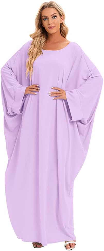 IMEKIS Muslim Dress for Women Hijab Abaya Batwing Sleeve Islamic Maxi Prayer Dress Plain Loose Jilbab Plus Size Middle East Dubai Turkey Arabic Khimar Kaftans
