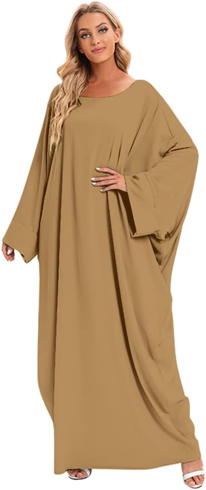 IMEKIS Muslim Dress for Women Hijab Abaya Batwing Sleeve Islamic Maxi Prayer Dress Plain Loose Jilbab Plus Size Middle East Dubai Turkey Arabic Khimar Kaftans