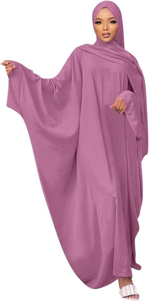 IMEKIS Muslim Dress for Women Hijab Abaya Batwing Sleeve Islamic Maxi Prayer Dress Plain Loose Jilbab Plus Size Middle East Dubai Turkey Arabic Khimar Kaftans