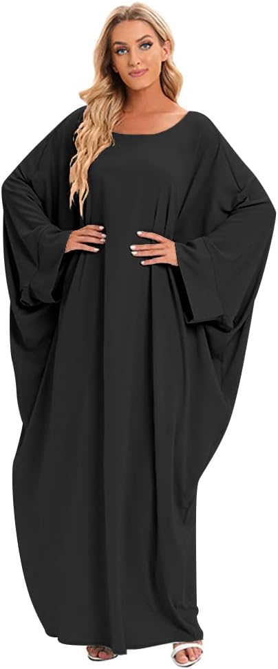 IMEKIS Muslim Dress for Women Hijab Abaya Batwing Sleeve Islamic Maxi Prayer Dress Plain Loose Jilbab Plus Size Middle East Dubai Turkey Arabic Khimar Kaftans