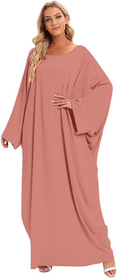 IMEKIS Muslim Dress for Women Hijab Abaya Batwing Sleeve Islamic Maxi Prayer Dress Plain Loose Jilbab Plus Size Middle East Dubai Turkey Arabic Khimar Kaftans