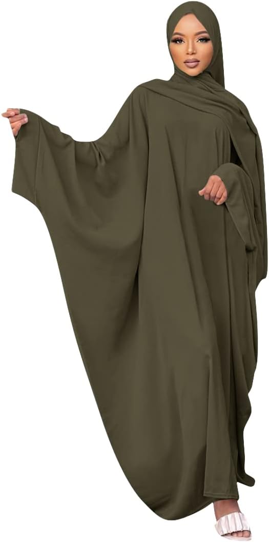 IMEKIS Muslim Dress for Women Hijab Abaya Batwing Sleeve Islamic Maxi Prayer Dress Plain Loose Jilbab Plus Size Middle East Dubai Turkey Arabic Khimar Kaftans
