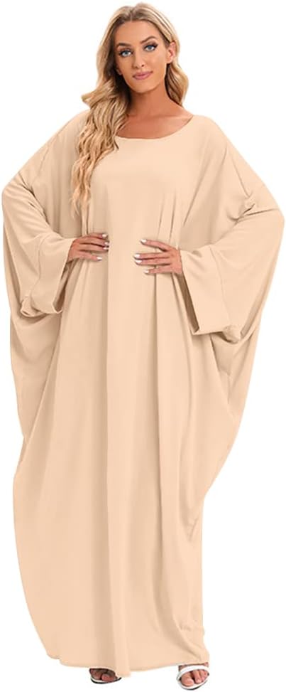 IMEKIS Muslim Dress for Women Hijab Abaya Batwing Sleeve Islamic Maxi Prayer Dress Plain Loose Jilbab Plus Size Middle East Dubai Turkey Arabic Khimar Kaftans