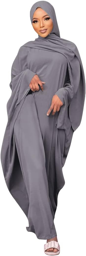 IMEKIS Muslim Dress for Women Hijab Abaya Batwing Sleeve Islamic Maxi Prayer Dress Plain Loose Jilbab Plus Size Middle East Dubai Turkey Arabic Khimar Kaftans