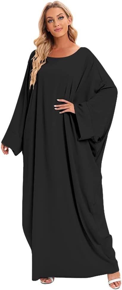IMEKIS Muslim Dress for Women Hijab Abaya Batwing Sleeve Islamic Maxi Prayer Dress Plain Loose Jilbab Plus Size Middle East Dubai Turkey Arabic Khimar Kaftans
