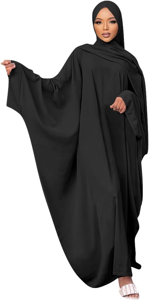 IMEKIS Muslim Dress for Women Hijab Abaya Batwing Sleeve Islamic Maxi Prayer Dress Plain Loose Jilbab Plus Size Middle East Dubai Turkey Arabic Khimar Kaftans