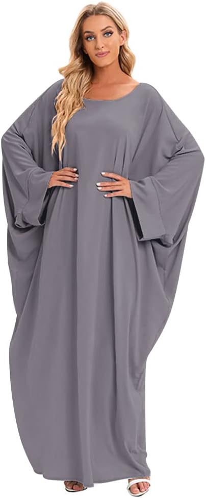 IMEKIS Muslim Dress for Women Hijab Abaya Batwing Sleeve Islamic Maxi Prayer Dress Plain Loose Jilbab Plus Size Middle East Dubai Turkey Arabic Khimar Kaftans