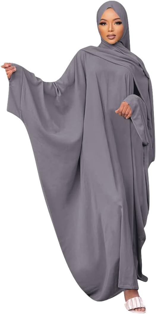 IMEKIS Muslim Dress for Women Hijab Abaya Batwing Sleeve Islamic Maxi Prayer Dress Plain Loose Jilbab Plus Size Middle East Dubai Turkey Arabic Khimar Kaftans