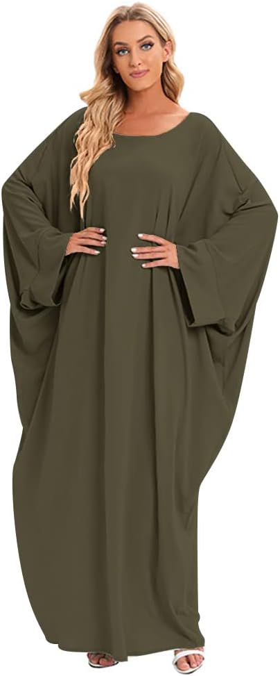 IMEKIS Muslim Dress for Women Hijab Abaya Batwing Sleeve Islamic Maxi Prayer Dress Plain Loose Jilbab Plus Size Middle East Dubai Turkey Arabic Khimar Kaftans
