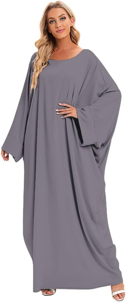 IMEKIS Muslim Dress for Women Hijab Abaya Batwing Sleeve Islamic Maxi Prayer Dress Plain Loose Jilbab Plus Size Middle East Dubai Turkey Arabic Khimar Kaftans