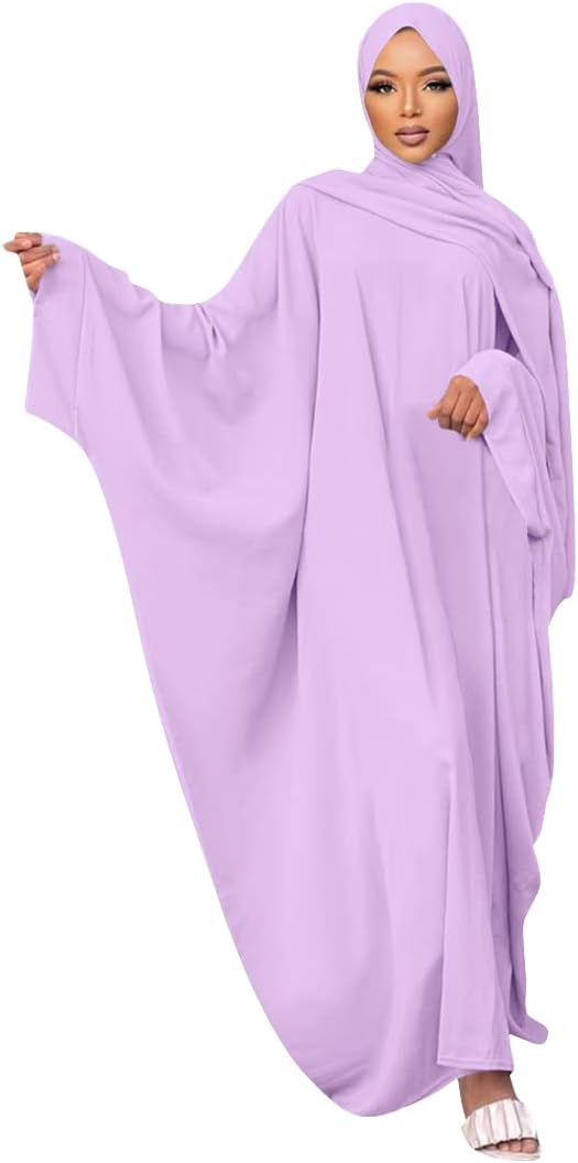 IMEKIS Muslim Dress for Women Hijab Abaya Batwing Sleeve Islamic Maxi Prayer Dress Plain Loose Jilbab Plus Size Middle East Dubai Turkey Arabic Khimar Kaftans
