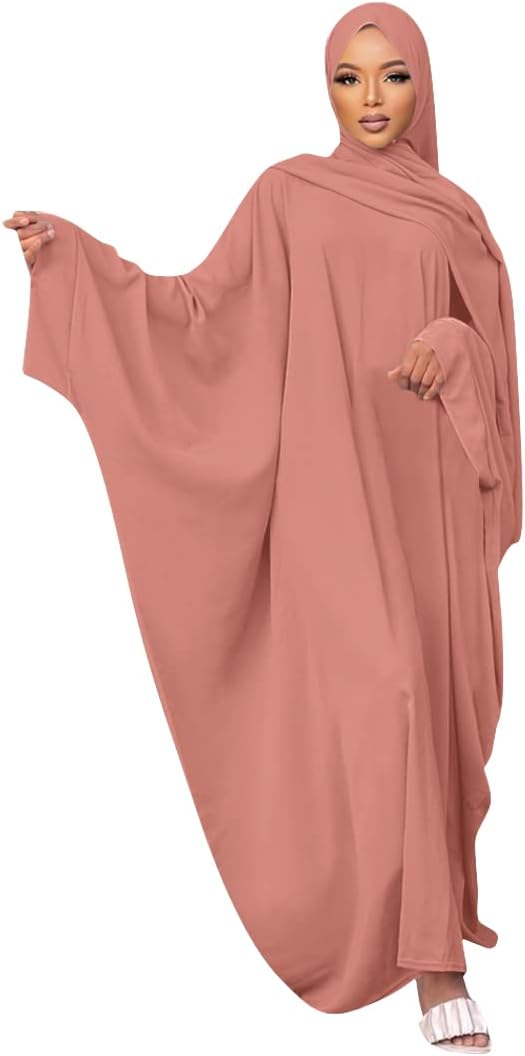 IMEKIS Muslim Dress for Women Hijab Abaya Batwing Sleeve Islamic Maxi Prayer Dress Plain Loose Jilbab Plus Size Middle East Dubai Turkey Arabic Khimar Kaftans