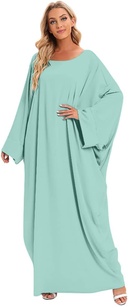 IMEKIS Muslim Dress for Women Hijab Abaya Batwing Sleeve Islamic Maxi Prayer Dress Plain Loose Jilbab Plus Size Middle East Dubai Turkey Arabic Khimar Kaftans