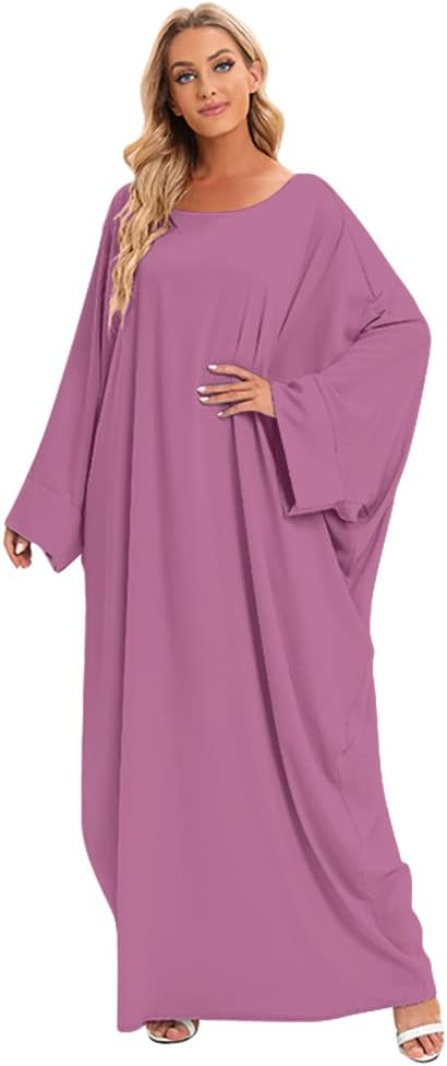 IMEKIS Muslim Dress for Women Hijab Abaya Batwing Sleeve Islamic Maxi Prayer Dress Plain Loose Jilbab Plus Size Middle East Dubai Turkey Arabic Khimar Kaftans