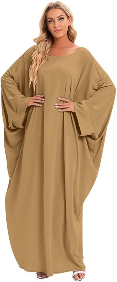 IMEKIS Muslim Dress for Women Hijab Abaya Batwing Sleeve Islamic Maxi Prayer Dress Plain Loose Jilbab Plus Size Middle East Dubai Turkey Arabic Khimar Kaftans