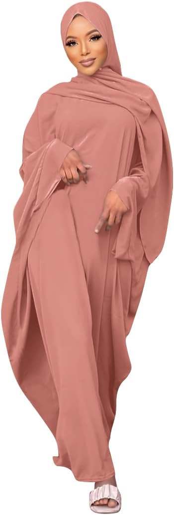 IMEKIS Muslim Dress for Women Hijab Abaya Batwing Sleeve Islamic Maxi Prayer Dress Plain Loose Jilbab Plus Size Middle East Dubai Turkey Arabic Khimar Kaftans