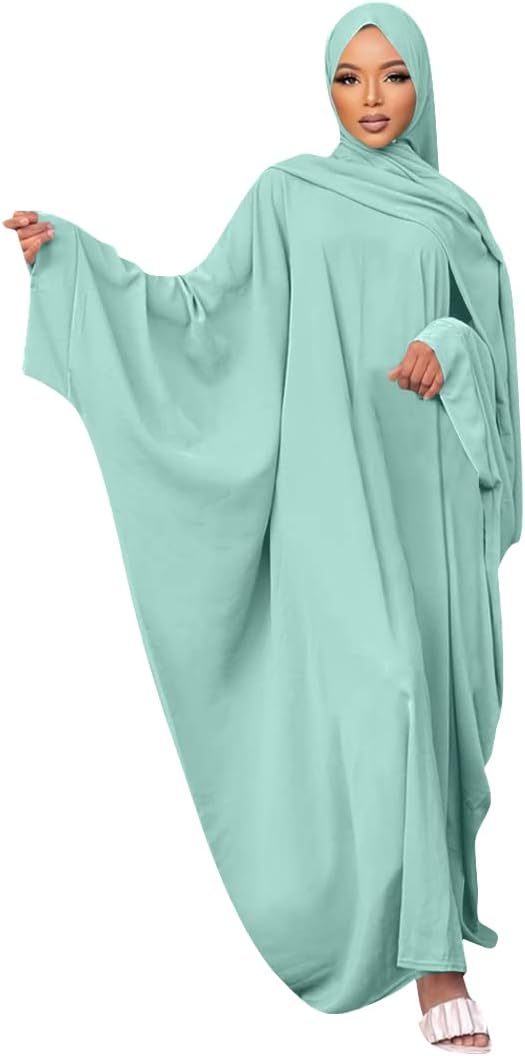 IMEKIS Muslim Dress for Women Hijab Abaya Batwing Sleeve Islamic Maxi Prayer Dress Plain Loose Jilbab Plus Size Middle East Dubai Turkey Arabic Khimar Kaftans