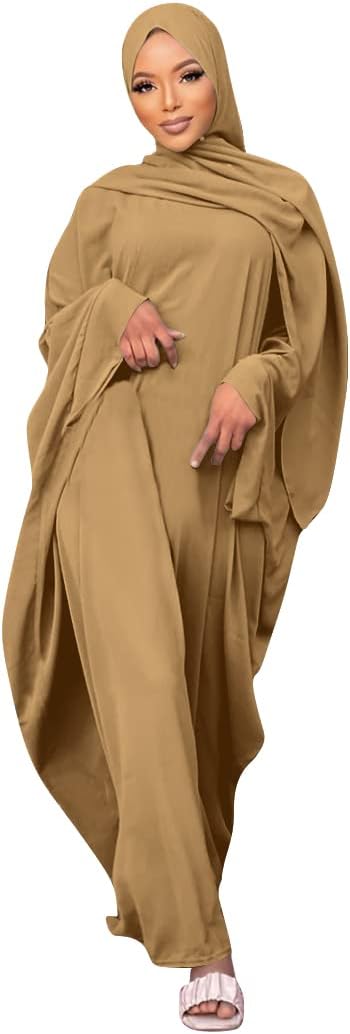 IMEKIS Muslim Dress for Women Hijab Abaya Batwing Sleeve Islamic Maxi Prayer Dress Plain Loose Jilbab Plus Size Middle East Dubai Turkey Arabic Khimar Kaftans