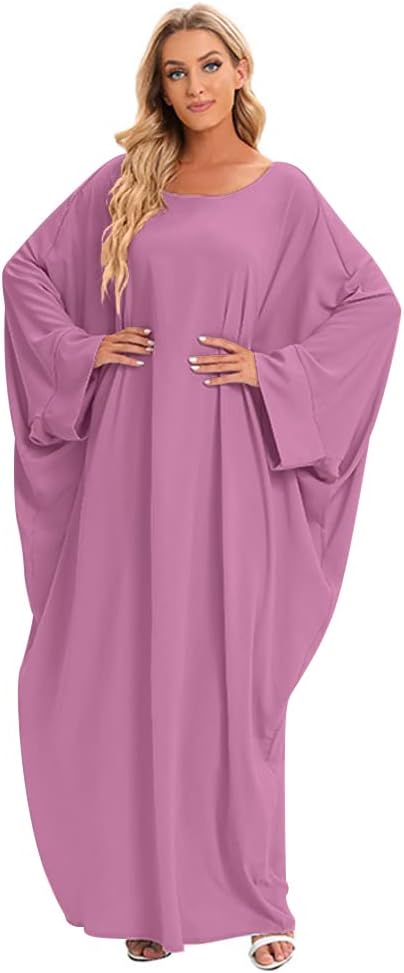 IMEKIS Muslim Dress for Women Hijab Abaya Batwing Sleeve Islamic Maxi Prayer Dress Plain Loose Jilbab Plus Size Middle East Dubai Turkey Arabic Khimar Kaftans