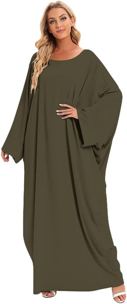IMEKIS Muslim Dress for Women Hijab Abaya Batwing Sleeve Islamic Maxi Prayer Dress Plain Loose Jilbab Plus Size Middle East Dubai Turkey Arabic Khimar Kaftans