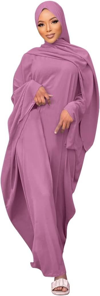 IMEKIS Muslim Dress for Women Hijab Abaya Batwing Sleeve Islamic Maxi Prayer Dress Plain Loose Jilbab Plus Size Middle East Dubai Turkey Arabic Khimar Kaftans
