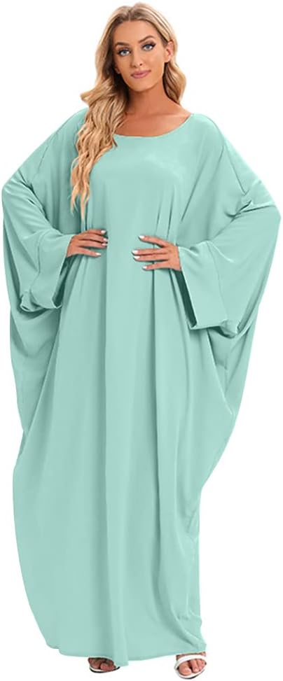IMEKIS Muslim Dress for Women Hijab Abaya Batwing Sleeve Islamic Maxi Prayer Dress Plain Loose Jilbab Plus Size Middle East Dubai Turkey Arabic Khimar Kaftans