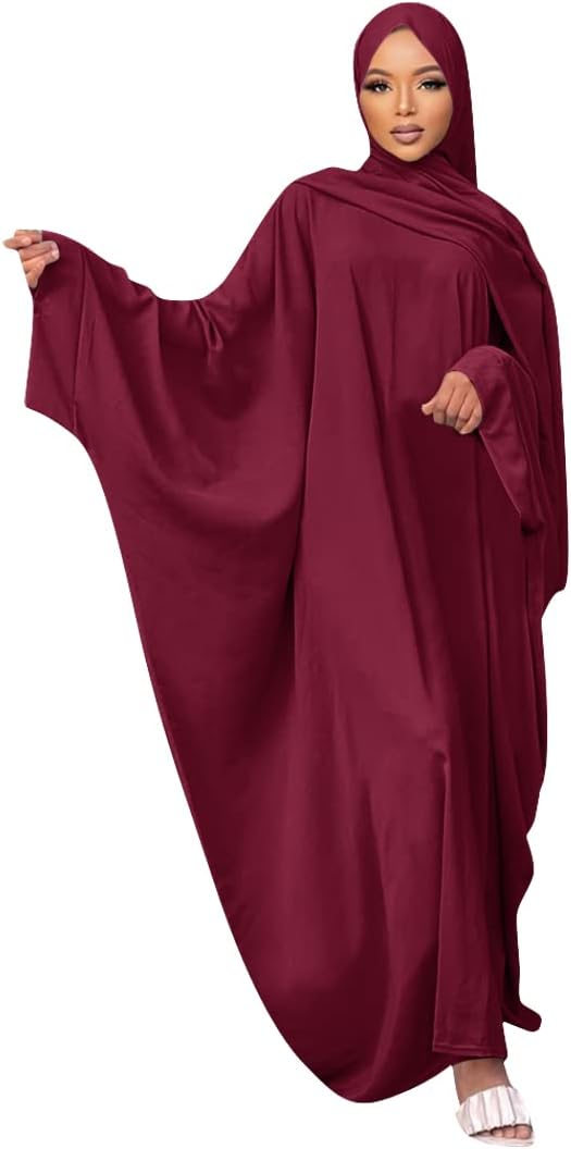IMEKIS Muslim Dress for Women Hijab Abaya Batwing Sleeve Islamic Maxi Prayer Dress Plain Loose Jilbab Plus Size Middle East Dubai Turkey Arabic Khimar Kaftans