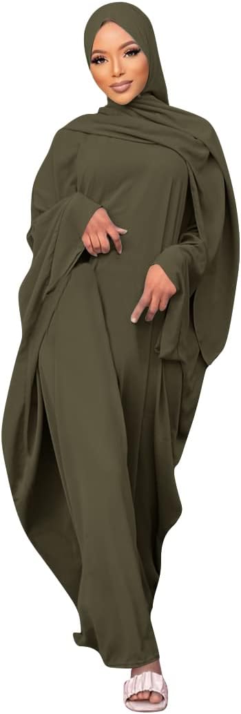 IMEKIS Muslim Dress for Women Hijab Abaya Batwing Sleeve Islamic Maxi Prayer Dress Plain Loose Jilbab Plus Size Middle East Dubai Turkey Arabic Khimar Kaftans