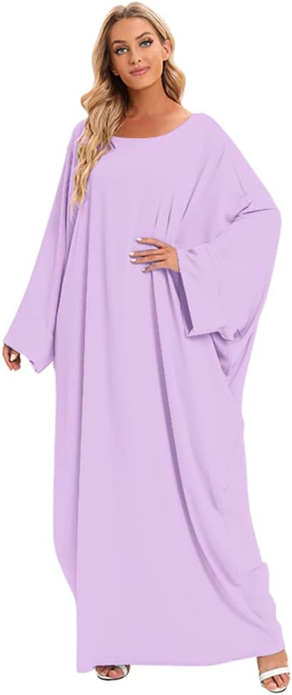 IMEKIS Muslim Dress for Women Hijab Abaya Batwing Sleeve Islamic Maxi Prayer Dress Plain Loose Jilbab Plus Size Middle East Dubai Turkey Arabic Khimar Kaftans