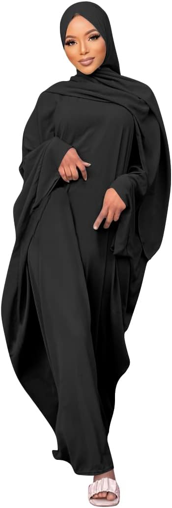 IMEKIS Muslim Dress for Women Hijab Abaya Batwing Sleeve Islamic Maxi Prayer Dress Plain Loose Jilbab Plus Size Middle East Dubai Turkey Arabic Khimar Kaftans