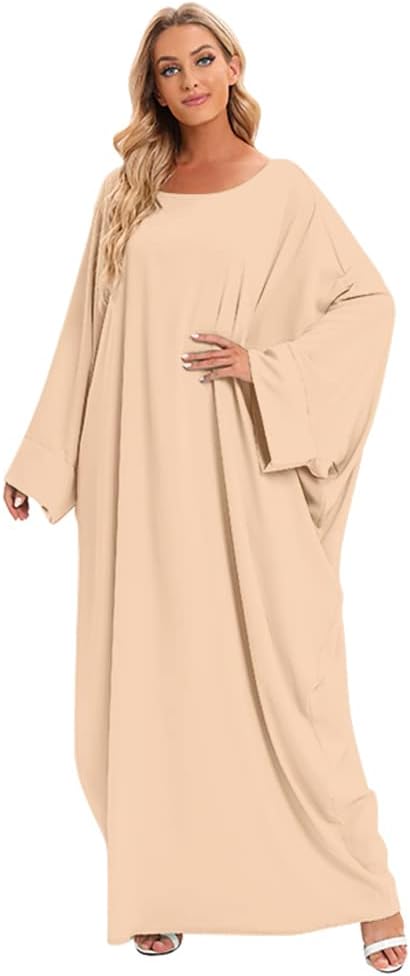 IMEKIS Muslim Dress for Women Hijab Abaya Batwing Sleeve Islamic Maxi Prayer Dress Plain Loose Jilbab Plus Size Middle East Dubai Turkey Arabic Khimar Kaftans