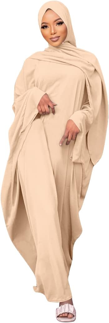 IMEKIS Muslim Dress for Women Hijab Abaya Batwing Sleeve Islamic Maxi Prayer Dress Plain Loose Jilbab Plus Size Middle East Dubai Turkey Arabic Khimar Kaftans