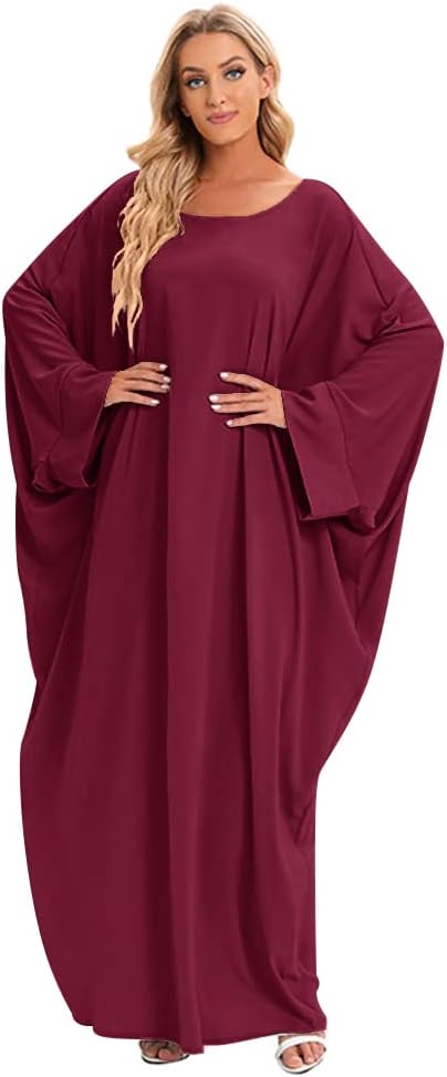 IMEKIS Muslim Dress for Women Hijab Abaya Batwing Sleeve Islamic Maxi Prayer Dress Plain Loose Jilbab Plus Size Middle East Dubai Turkey Arabic Khimar Kaftans