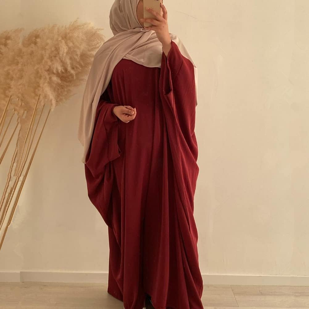 IMEKIS Muslim Dress for Women Hijab Abaya Batwing Sleeve Islamic Maxi Prayer Dress Plain Loose Jilbab Plus Size Middle East Dubai Turkey Arabic Khimar Kaftans