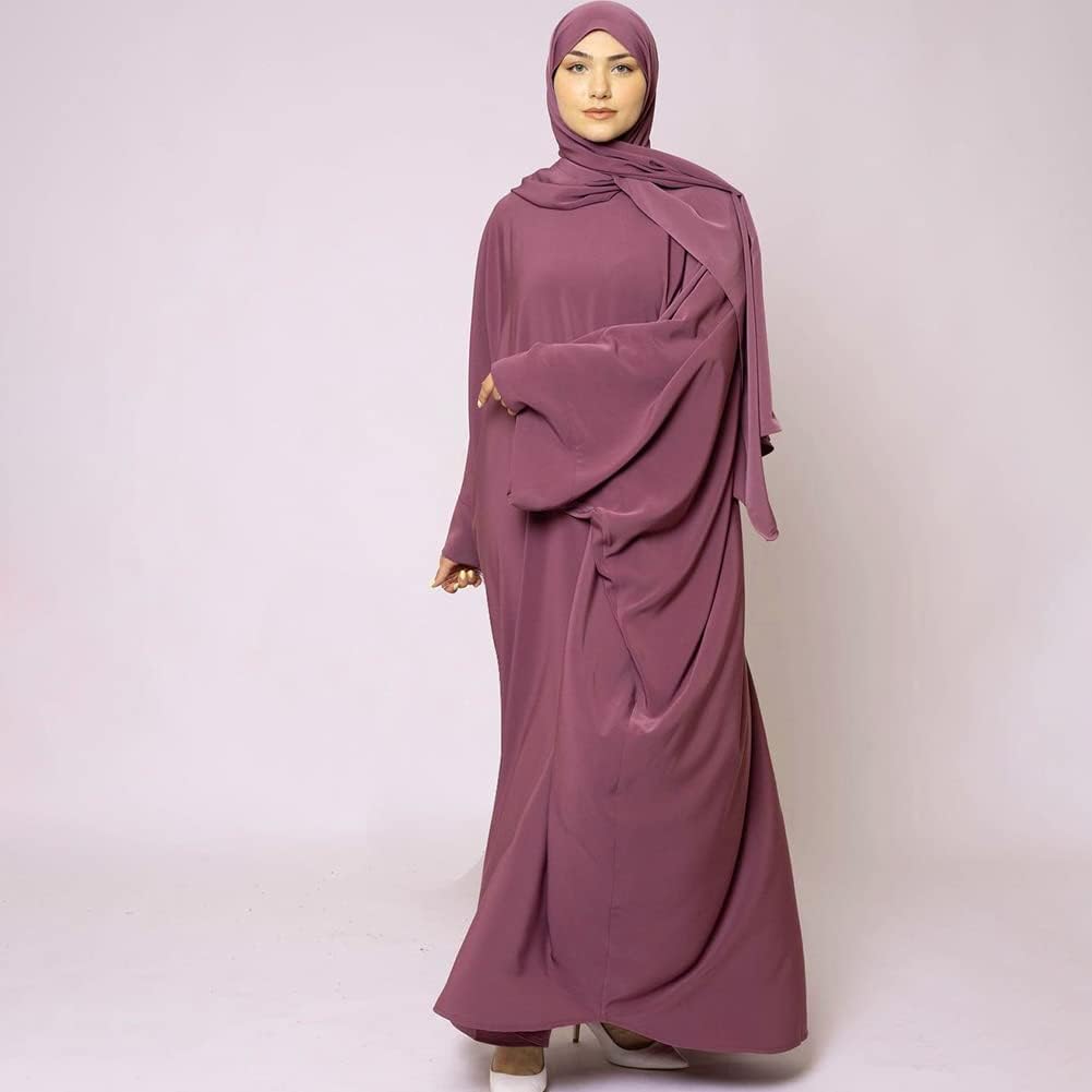 IMEKIS Muslim Dress for Women Hijab Abaya Batwing Sleeve Islamic Maxi Prayer Dress Plain Loose Jilbab Plus Size Middle East Dubai Turkey Arabic Khimar Kaftans