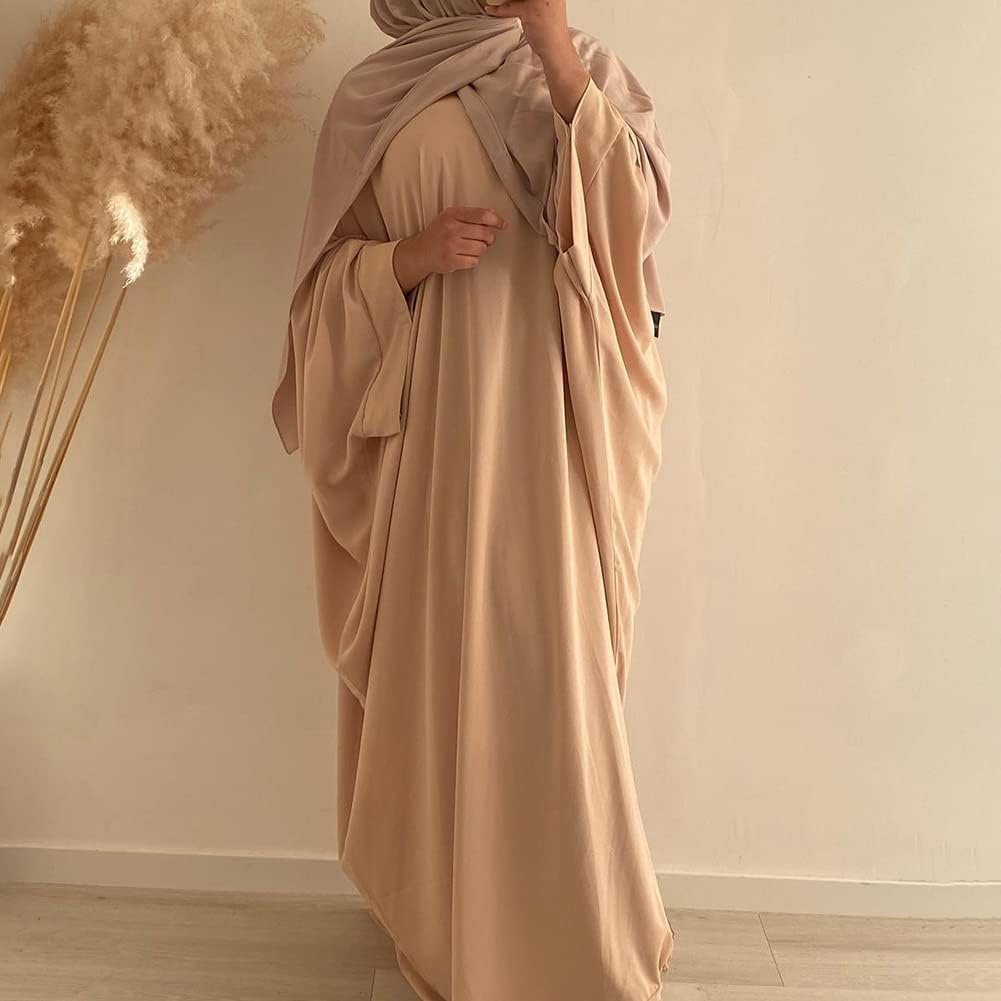 IMEKIS Muslim Dress for Women Hijab Abaya Batwing Sleeve Islamic Maxi Prayer Dress Plain Loose Jilbab Plus Size Middle East Dubai Turkey Arabic Khimar Kaftans