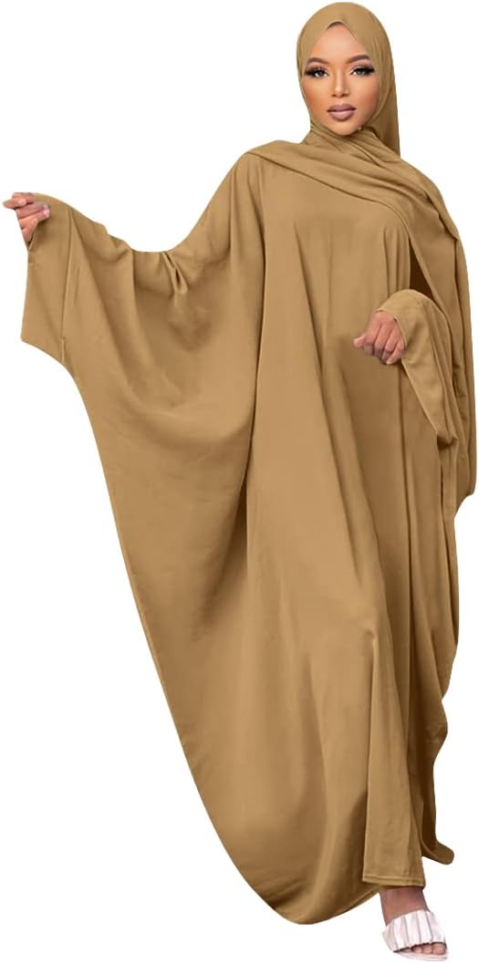 IMEKIS Muslim Dress for Women Hijab Abaya Batwing Sleeve Islamic Maxi Prayer Dress Plain Loose Jilbab Plus Size Middle East Dubai Turkey Arabic Khimar Kaftans