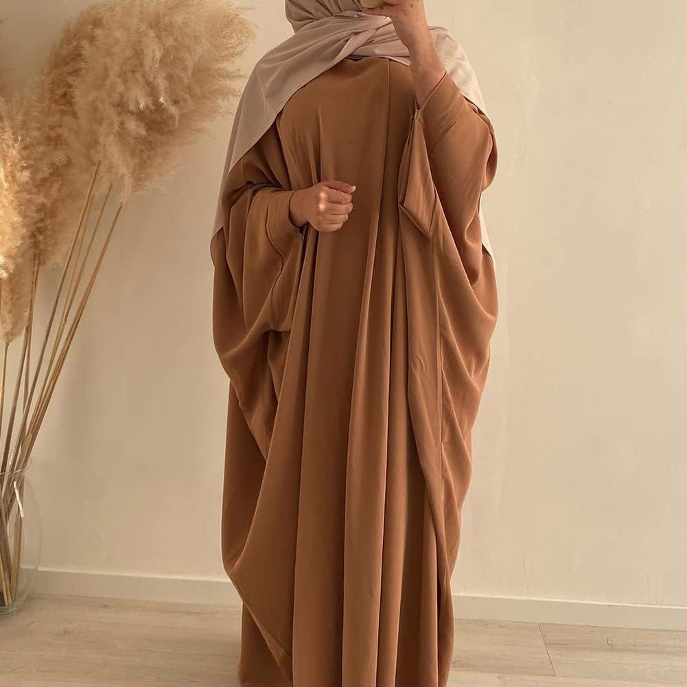 IMEKIS Muslim Dress for Women Hijab Abaya Batwing Sleeve Islamic Maxi Prayer Dress Plain Loose Jilbab Plus Size Middle East Dubai Turkey Arabic Khimar Kaftans