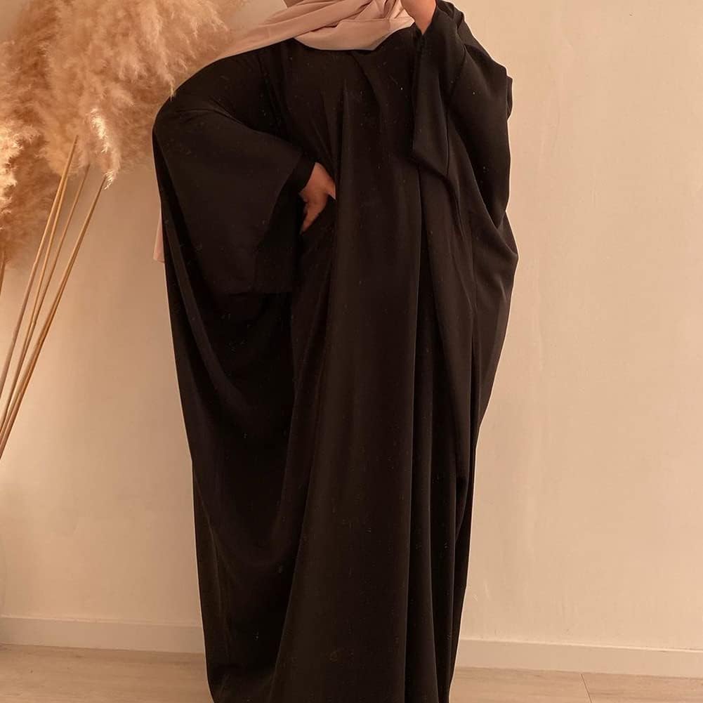 IMEKIS Muslim Dress for Women Hijab Abaya Batwing Sleeve Islamic Maxi Prayer Dress Plain Loose Jilbab Plus Size Middle East Dubai Turkey Arabic Khimar Kaftans