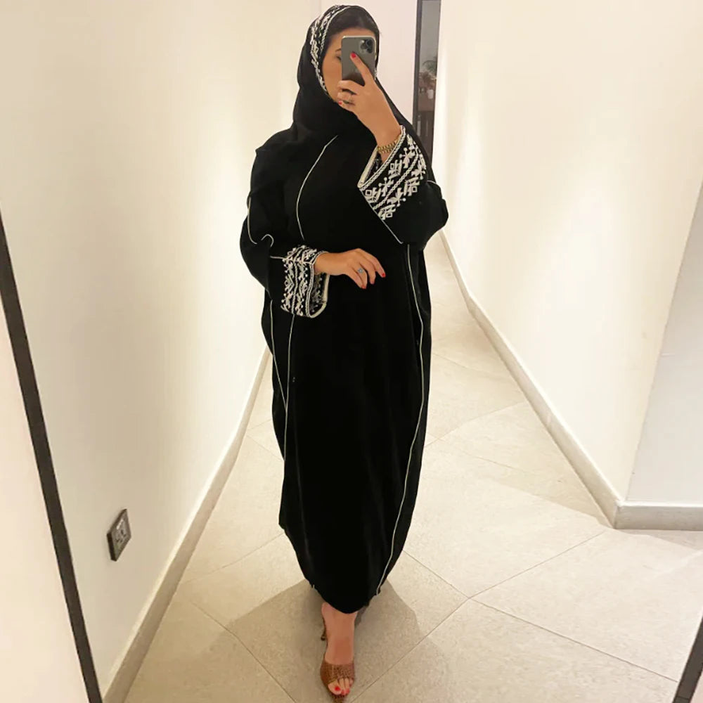 Classic Fashion Embroidered Abaya Hijab Dress with Long Sleeves.