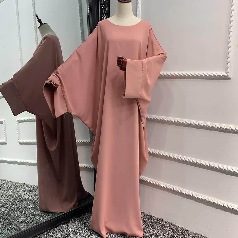 IMEKIS Muslim Dress for Women Hijab Abaya Batwing Sleeve Islamic Maxi Prayer Dress Plain Loose Jilbab Plus Size Middle East Dubai Turkey Arabic Khimar Kaftans