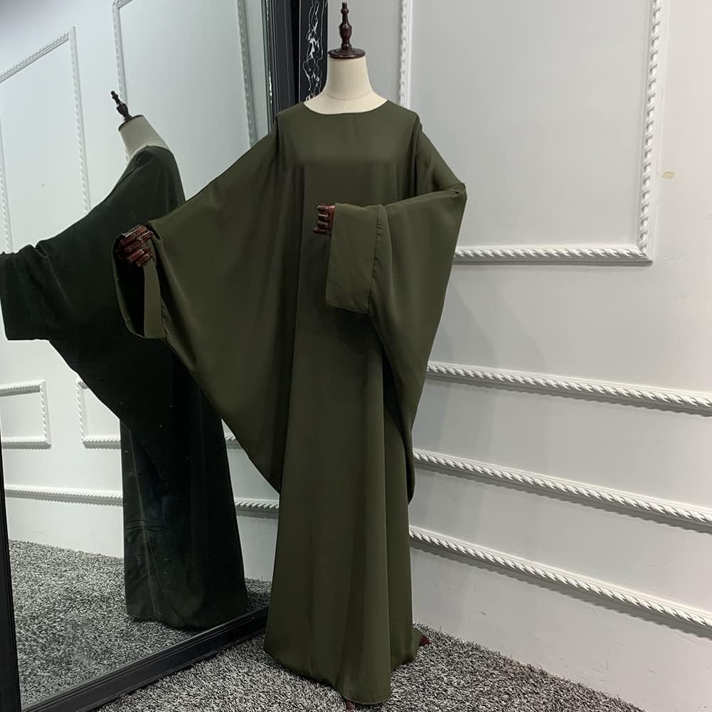 IMEKIS Muslim Dress for Women Hijab Abaya Batwing Sleeve Islamic Maxi Prayer Dress Plain Loose Jilbab Plus Size Middle East Dubai Turkey Arabic Khimar Kaftans