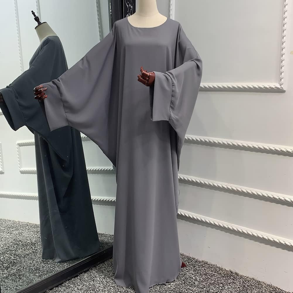 IMEKIS Muslim Dress for Women Hijab Abaya Batwing Sleeve Islamic Maxi Prayer Dress Plain Loose Jilbab Plus Size Middle East Dubai Turkey Arabic Khimar Kaftans