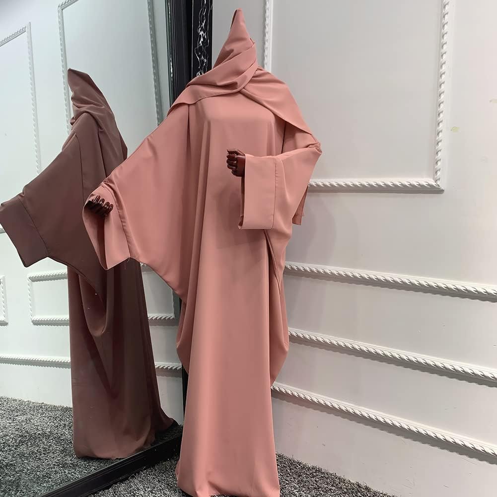 IMEKIS Muslim Dress for Women Hijab Abaya Batwing Sleeve Islamic Maxi Prayer Dress Plain Loose Jilbab Plus Size Middle East Dubai Turkey Arabic Khimar Kaftans