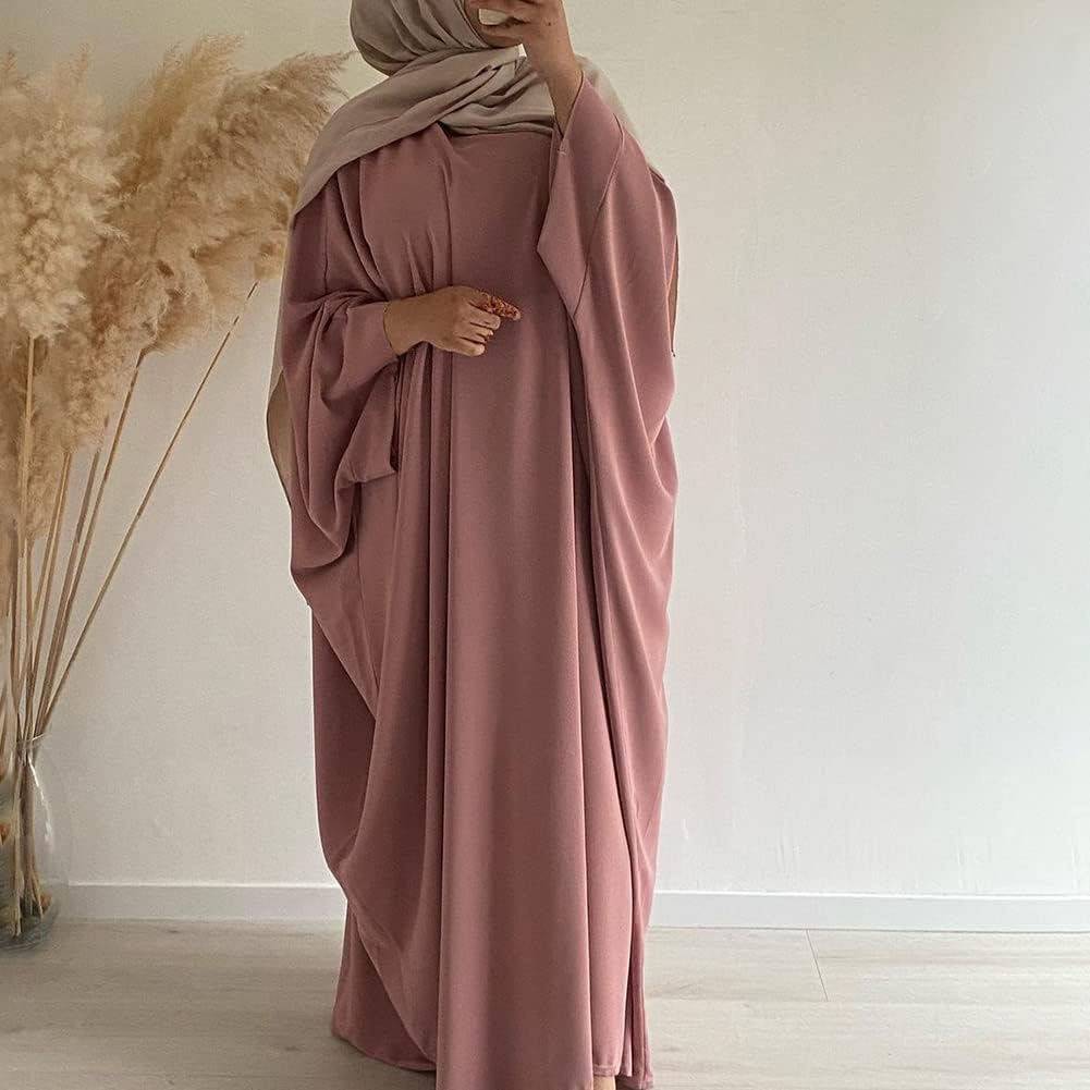 IMEKIS Muslim Dress for Women Hijab Abaya Batwing Sleeve Islamic Maxi Prayer Dress Plain Loose Jilbab Plus Size Middle East Dubai Turkey Arabic Khimar Kaftans