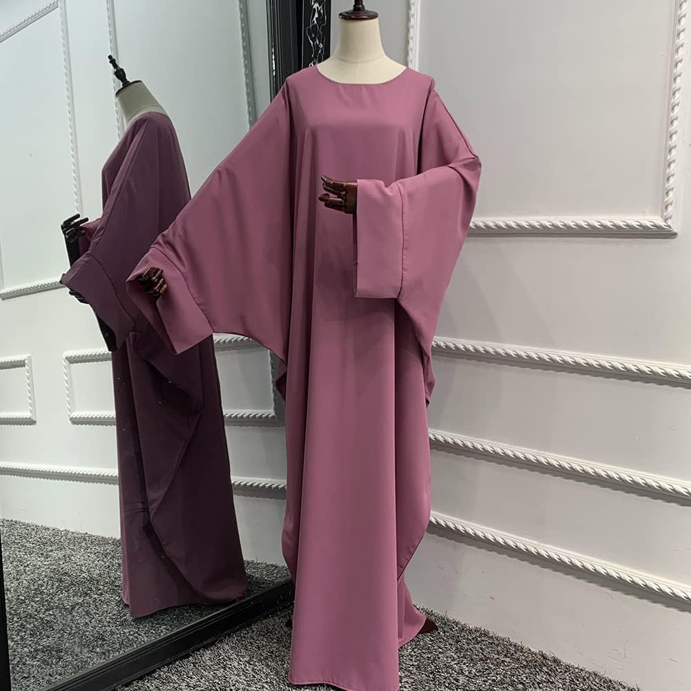 IMEKIS Muslim Dress for Women Hijab Abaya Batwing Sleeve Islamic Maxi Prayer Dress Plain Loose Jilbab Plus Size Middle East Dubai Turkey Arabic Khimar Kaftans