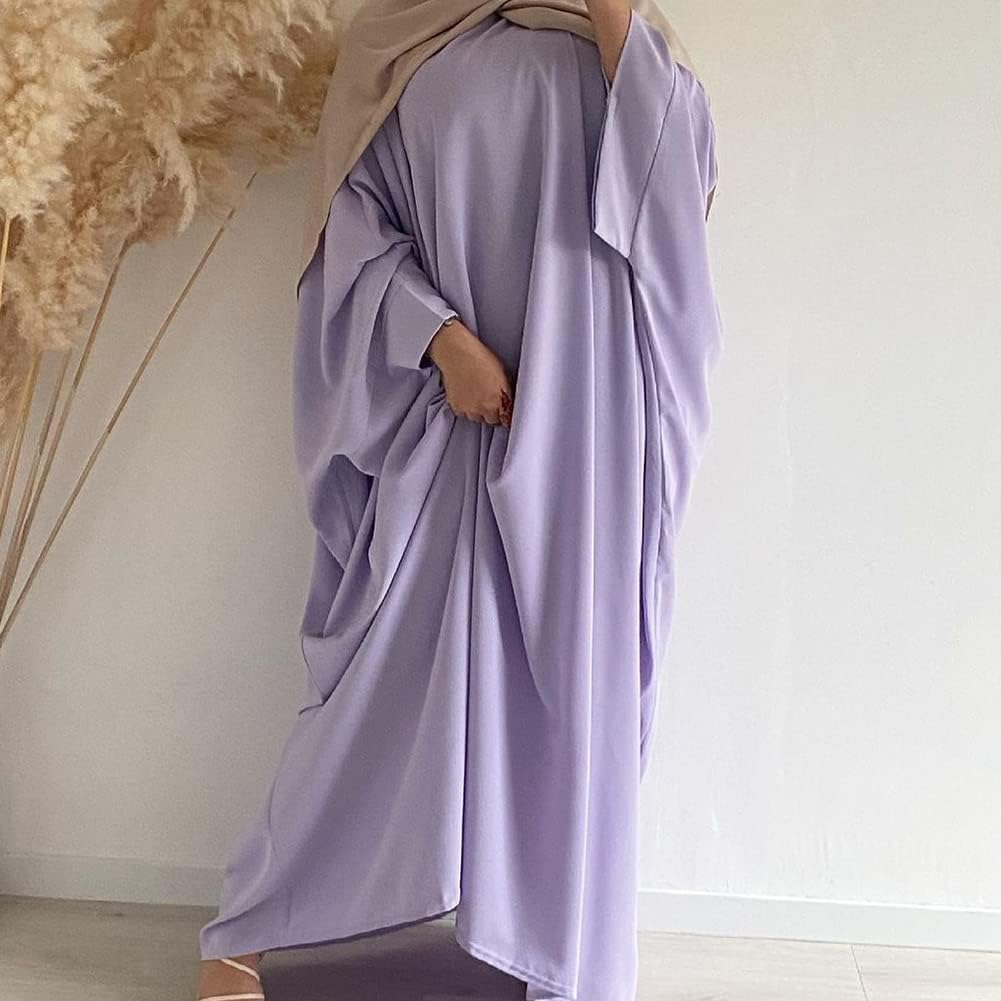 IMEKIS Muslim Dress for Women Hijab Abaya Batwing Sleeve Islamic Maxi Prayer Dress Plain Loose Jilbab Plus Size Middle East Dubai Turkey Arabic Khimar Kaftans
