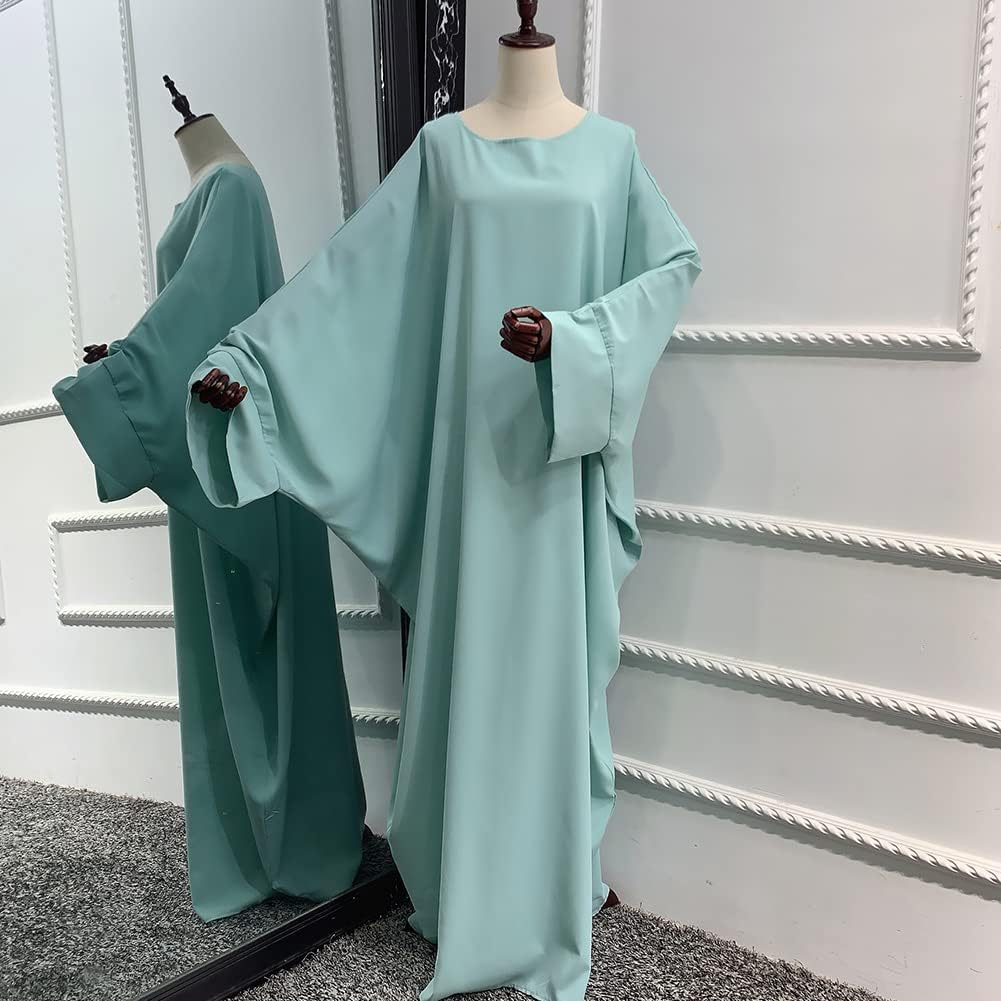 IMEKIS Muslim Dress for Women Hijab Abaya Batwing Sleeve Islamic Maxi Prayer Dress Plain Loose Jilbab Plus Size Middle East Dubai Turkey Arabic Khimar Kaftans